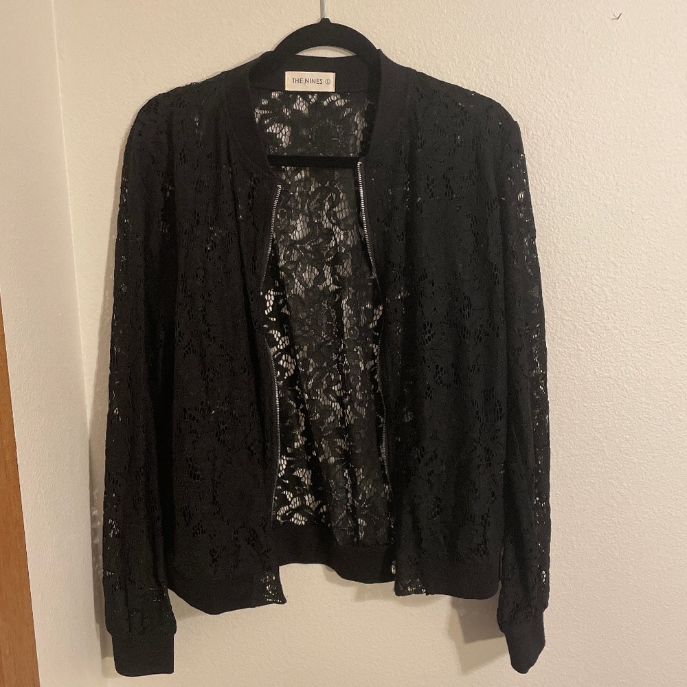 Black lace bomber jacket